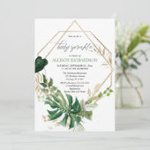 Geometrische moderne groen gouden baby strooien kaart (Staand voorkant)