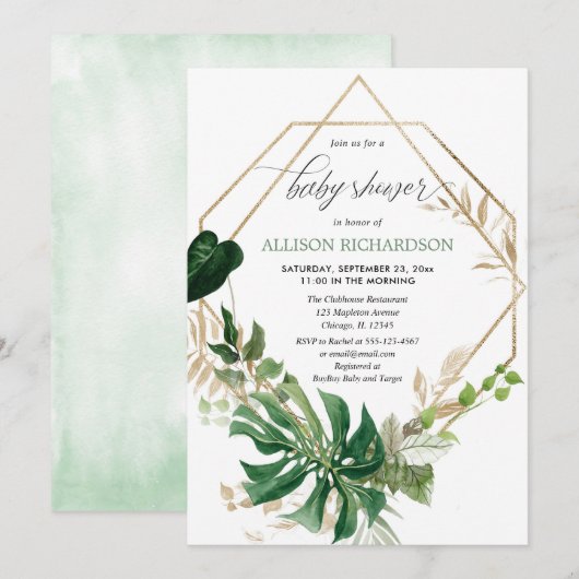 Geometrische moderne groenergoud-genderneutraal kaart (Voorkant / Achterkant)