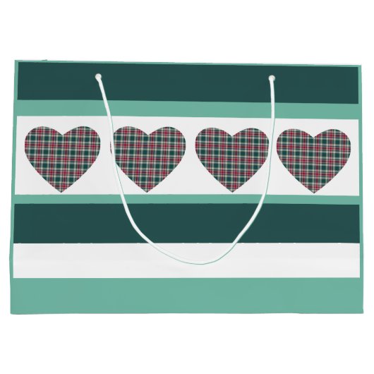 Geometrische moderne kerst Tartan harten Groot Cadeauzakje (Achterkant)