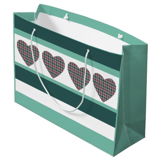 Geometrische moderne kerst Tartan harten Groot Cadeauzakje (Achterkant Gekanteld)