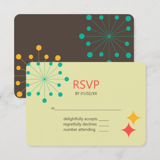 Geometrische moderne kleurrijke retro RSVP kaartje (Voorkant / Achterkant)