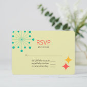 Geometrische moderne kleurrijke retro RSVP kaartje (Staand voorkant)