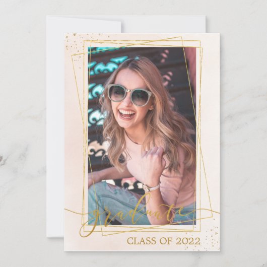 Geometrische moderne lichtroze gouden Afstuderen f Aankondiging (Voorkant)