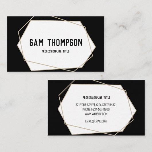 Geometrische moderne, minimale professionele zwart visitekaartje (Voorkant / Achterkant)