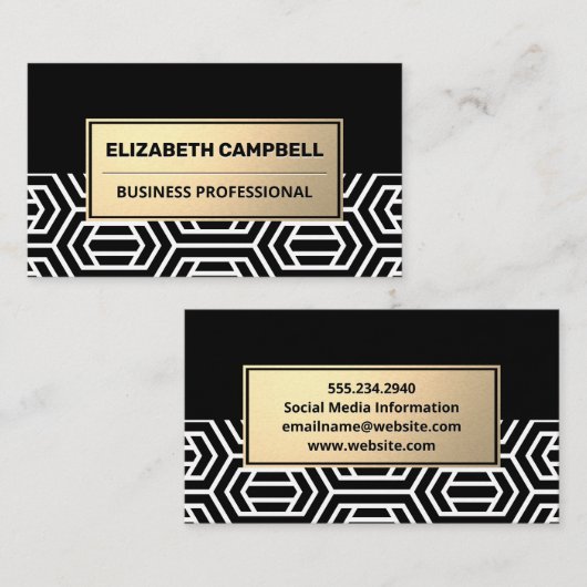 Geometrische moderne patronen | Goud metaal Visitekaartje (Voorkant / Achterkant)