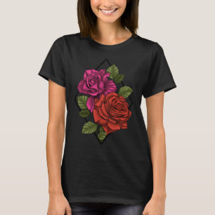 Geometrische moderne tuin roze en rode rozen t-shirt