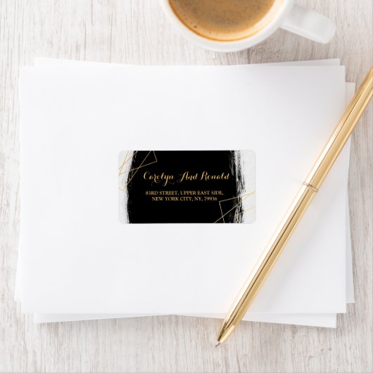 Geometrische moderne zwarte en goudWaterverf Etiket (Insitu)