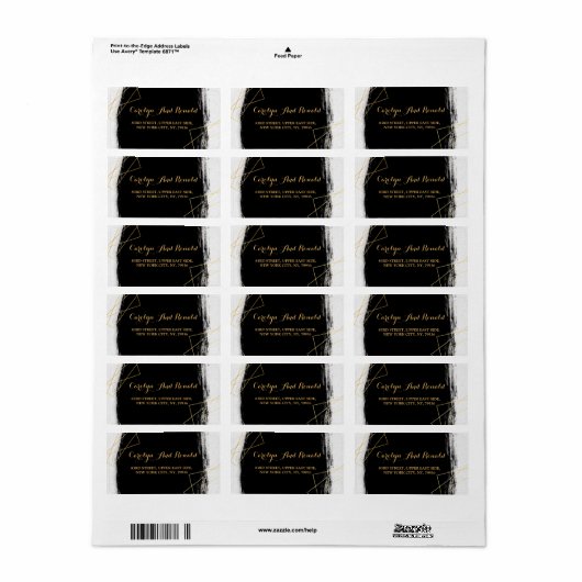 Geometrische moderne zwarte en goudWaterverf Etiket (Full Sheet)