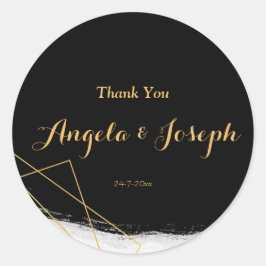 Geometrische moderne zwarte en goudWaterverf Ronde Sticker