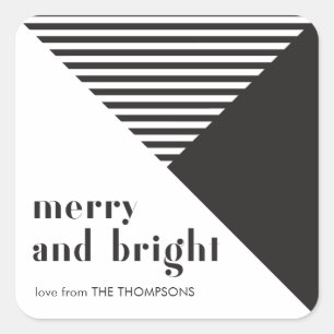 Geometrische moderne zwarte en witte kerst vierkante sticker
