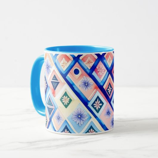 : Geometrische Mok van bloemen (Voorkant links)