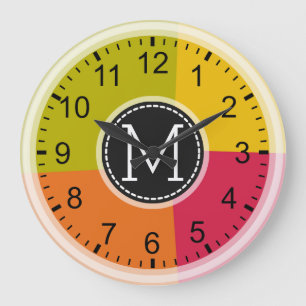 Geometrische monogram moderne retrokleuren grote klok