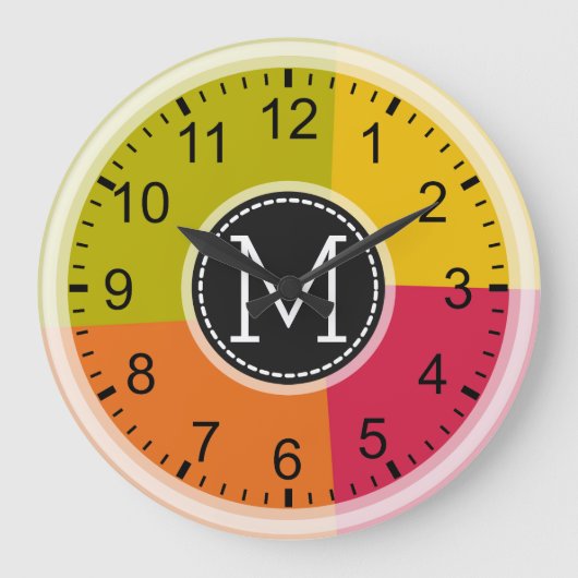 Geometrische monogram moderne retrokleuren grote klok (Voorkant)