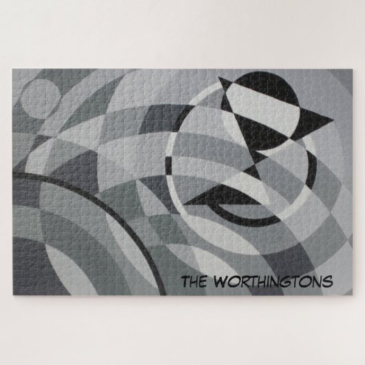 Geometrische monogram Naam Zwart-witte cirkels Legpuzzel (Horizontaal)