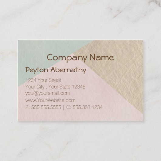 Geometrische mosgroene roze blush kraft bruin visitekaartje (Achterkant)