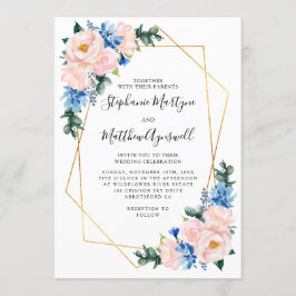 Geometrische mosterd Blauwe Roze Florale bruiloft Kaart