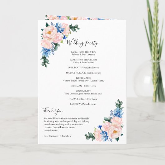 Geometrische mosterd Blauwe Roze Florale bruiloft Programma (Achterkant)