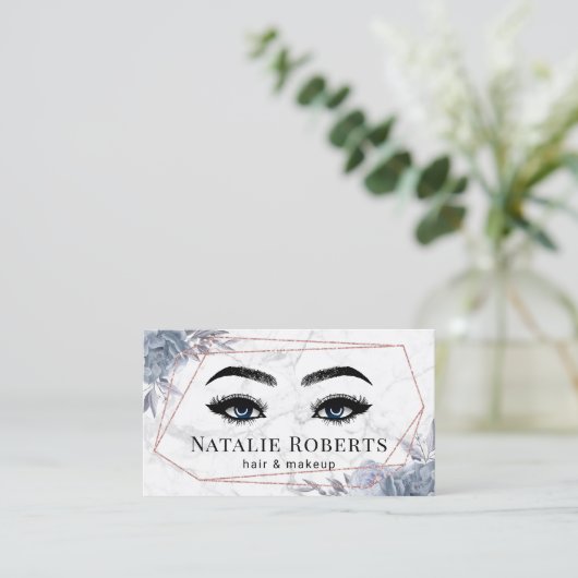 Geometrische mosterd Blue Floral Marble Beauty Sal Visitekaartje (Staand voorkant)