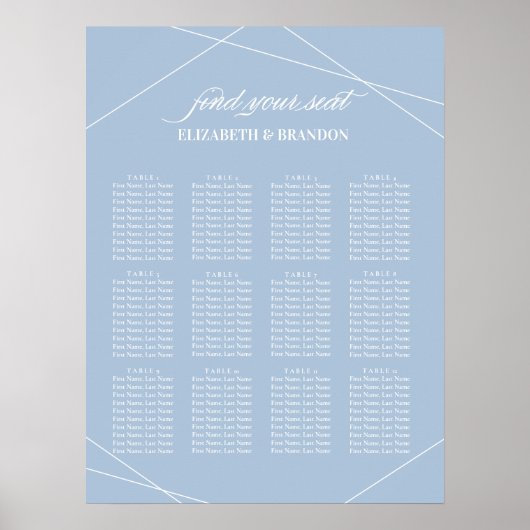 Geometrische mosterd Blue Peony Wedding Seating Ch Poster (Voorkant)
