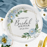 Geometrische mosterdblauw Vrijgezellenfeest Papieren Bordje<br><div class="desc">Geometrisch Stoffig Blauw Bloemen Vrijgezellenfeest Papier Bord</div>