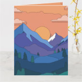 Geometrische Mountain Sunset Kaart (Gele Bloem)
