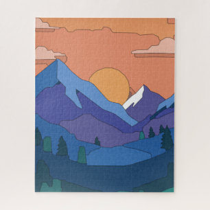 Geometrische Mountain Sunset Legpuzzel