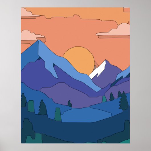 Geometrische Mountain Sunset Poster (Voorkant)