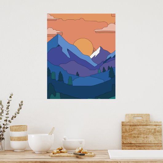 Geometrische Mountain Sunset Poster (Keuken)