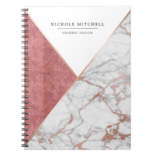 Geometrische mousserende roze en goudmarmer-laptop notitieboek (Voorkant)