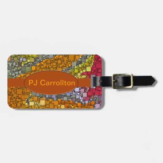 Geometrische mozaïek Abstract in najaarkleuren Bagagelabel (Voorkant horizontaal)