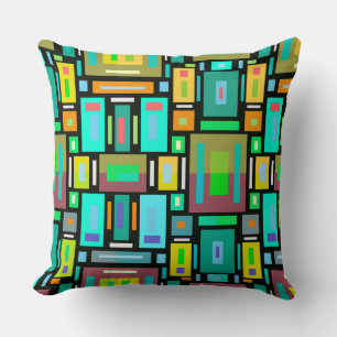 Geometrische Mozaïek Kussen Blauw Groen Geel