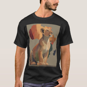 Geometrische mozaïek leeuwin met gestileerde Afrik T-shirt