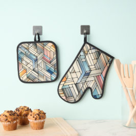 Geometrische mozaïek ovenwant & pannenlap set