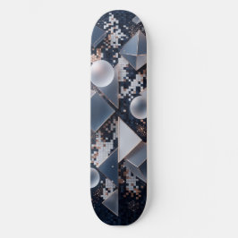 Geometrische Mozaïek Skateboard - 3D Zilveren Drie