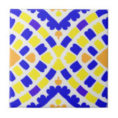 Geometrische mozaïekblauw Oranje gele patroon Tegeltje (Voorkant)