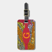 Geometrische mozaïekmonogram voor herfstkleuren bagagelabel (Voorkant verticaal)