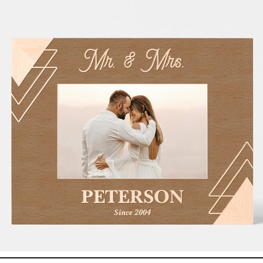 Geometrische Mr. Mrs. Couple Custom Wood Afbeeldin Gegraveerde Lijstjes