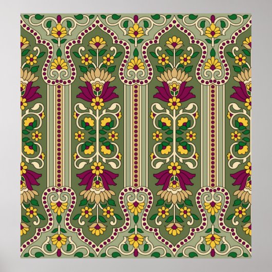 Geometrische Mughal Paisley-patroon op groene acht Poster (Voorkant)