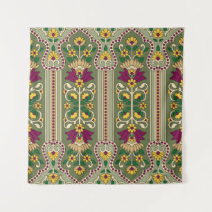 Geometrische Mughal Paisley-patroon op groene acht Wandkleed