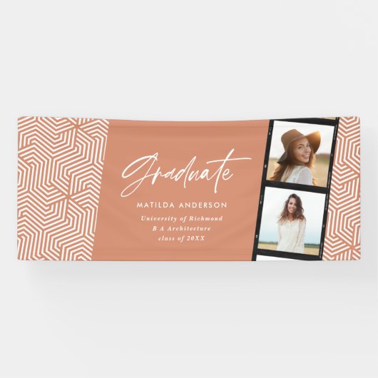 Geometrische multi-fototerracotta graduatie party spandoek (Horizontaal)