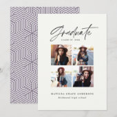 Geometrische multi-fototypografie afstuderen paars aankondiging (Voorkant / Achterkant)