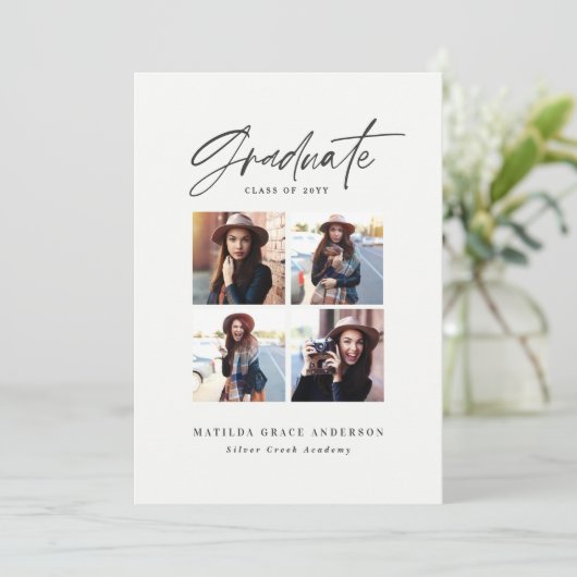 Geometrische multifotorracotta afstuderen aankondiging (Staand voorkant)