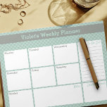 Geometrische Munt & Grijs Aangepaste weekblad Notitieblok<br><div class="desc">Deze stijlvolle weekplanner heeft ruimte voor je dagelijkse noten, een lijst van te doen aanbiedingen, een sectie van algemene noten en een hoek van doedelen. Dit gezegd zijnde, is de sjabloon opstelling klaar voor u om om het even welke sectiepunten aan te passen aan uw behoeften (zoals dat, doelstellingen, dankbaarheid,...</div>
