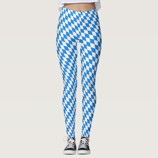 Geometrische naadloze blauwe blokjes leggings (Voorkant)