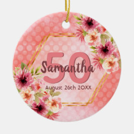 Geometrische naam Birthday blush roze florals Keramisch Ornament
