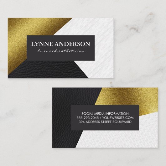 Geometrische nama gouden leer golvende kleur blokk visitekaartje (Voorkant / Achterkant)