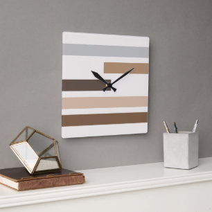 Geometrische natuurlijke aardetinten strepen kunst vierkante klok