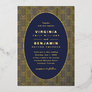 Geometrische Navy Blue bruiloft Folie Uitnodiging