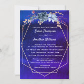 Geometrische Navy Waterverf Floral Wedding Kaart (Voorkant)