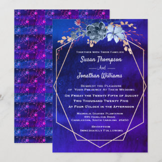 Geometrische Navy Waterverf Floral Wedding Kaart